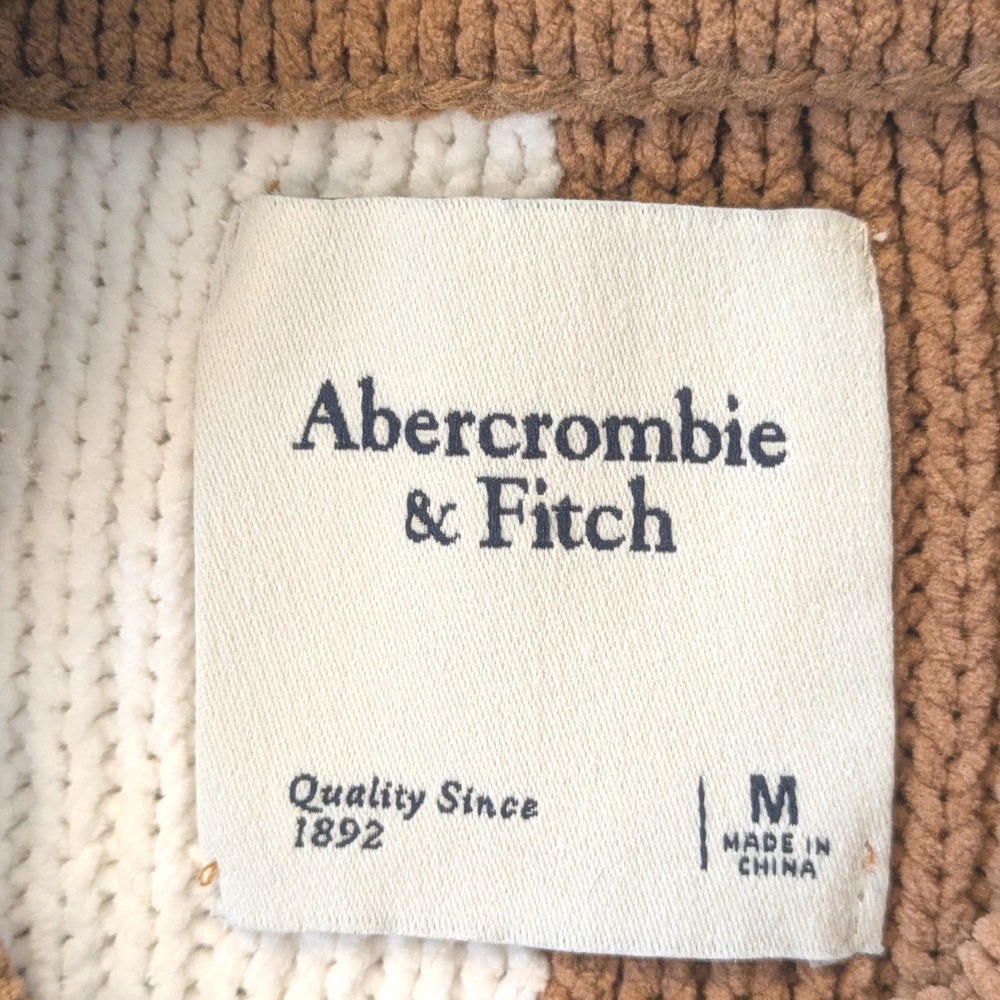 Abercrombie Fitch Colorblock Knit Sweater Women M Cream Brown Crew Neck Chenille - Picture 6 of 6
